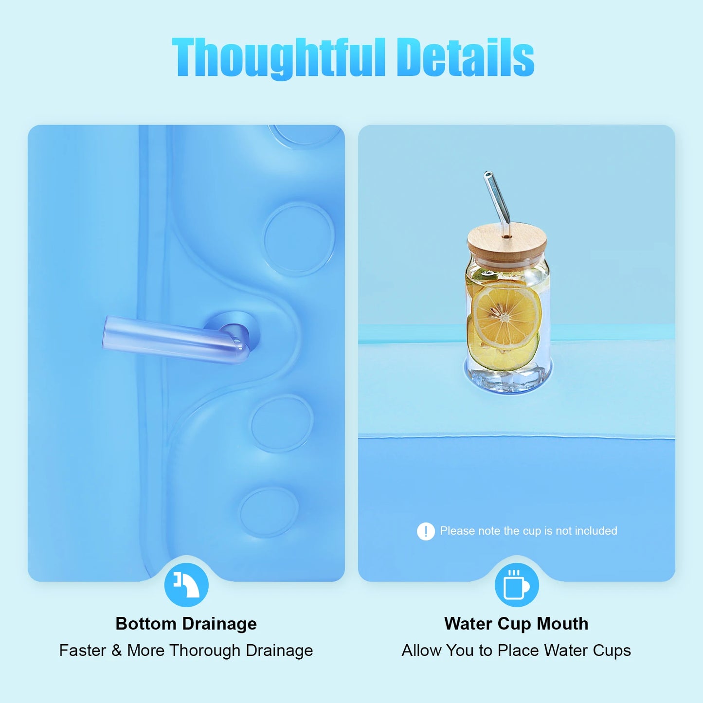 Inflatable Foldable Bathtub | PVC | Zipper Cover & Bubble Mat | 160x84x64cm | Blue