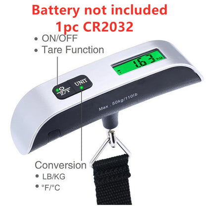 Digital Luggage Scale | 50kg Capacity | 50g Accuracy | LCD Display | Belt & Hook Style