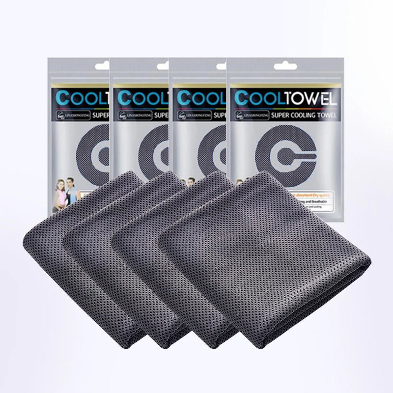 Cooling Sports Towel 4 Pack | Quick-Dry Fabric | 90×30cm | Blue & Grey