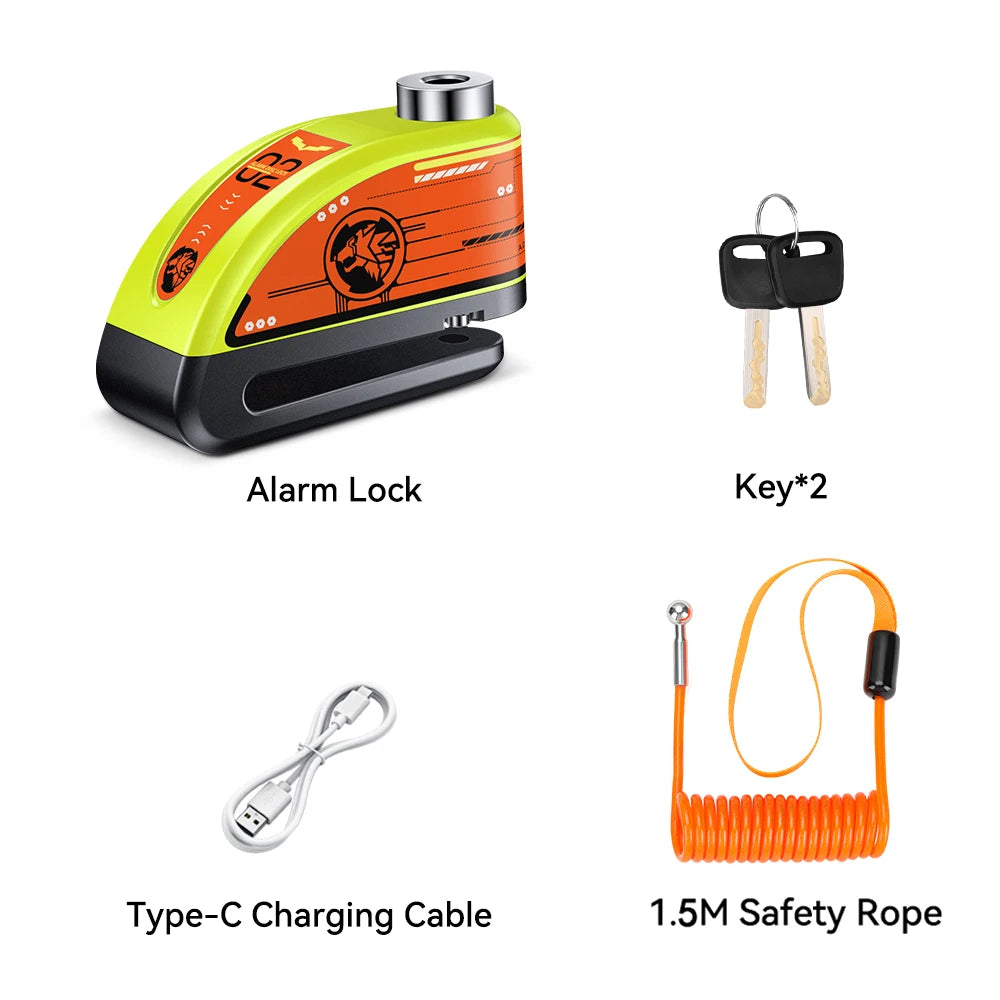 120dB Motorcycle Disc Lock Bike Wheel Padlock Waterproof Scooter Motorcycle Alarm Lock Anti-Theft Padlock Bicycle Alarm Lock