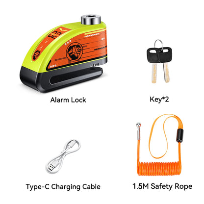 120dB Motorcycle Disc Lock Bike Wheel Padlock Waterproof Scooter Motorcycle Alarm Lock Anti-Theft Padlock Bicycle Alarm Lock