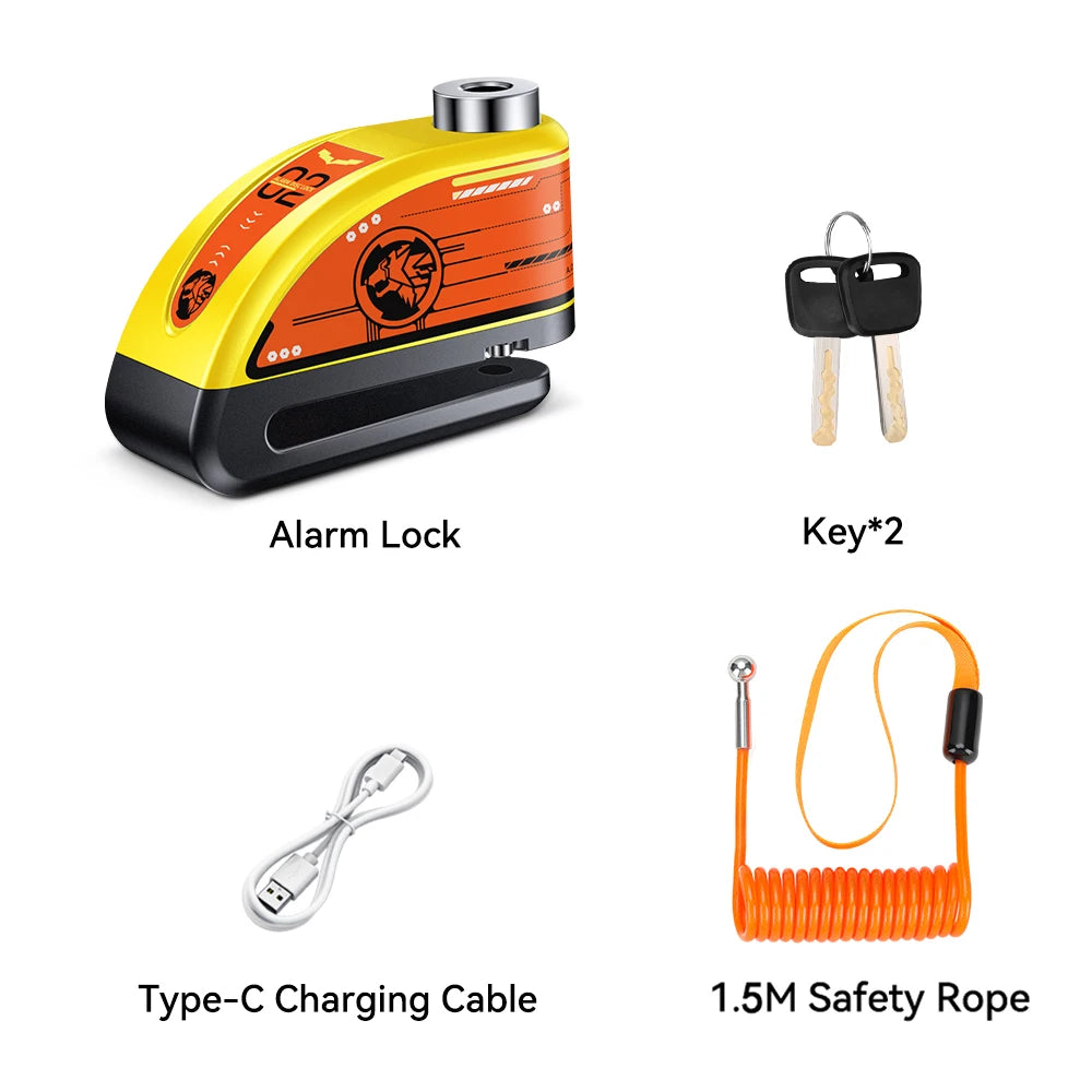 120dB Motorcycle Disc Lock Bike Wheel Padlock Waterproof Scooter Motorcycle Alarm Lock Anti-Theft Padlock Bicycle Alarm Lock
