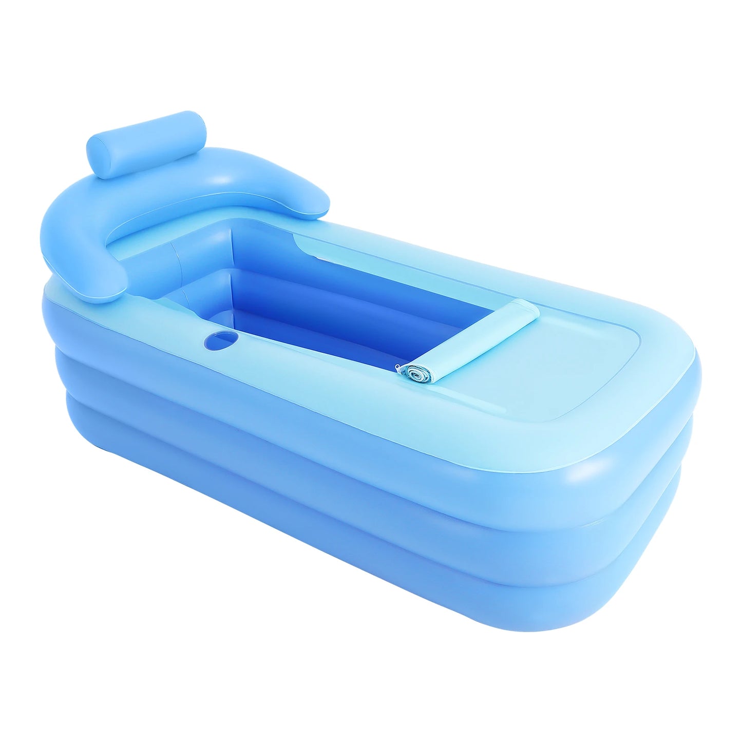Inflatable Foldable Bathtub | PVC | Zipper Cover & Bubble Mat | 160x84x64cm | Blue