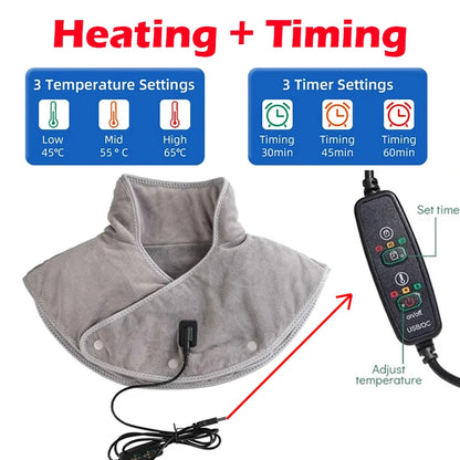 Heated Neck & Shoulder Massager | USB 5V | 3 Heat Settings 45-55°C | 30-60min Auto-Off