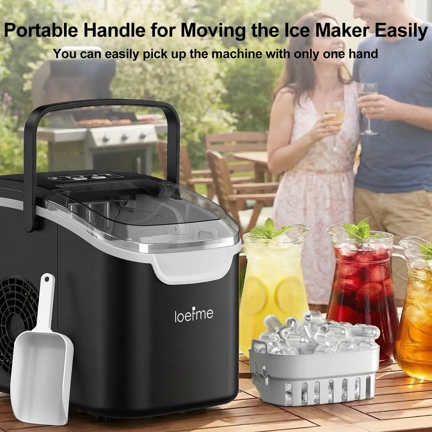 Portable Countertop Ice Maker | 12kg/24h | 8 Cubes in 6 Min | 0.8L Reservoir | Black