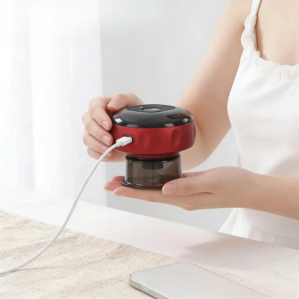 Electric Vacuum Cupping Device | Body Scraping Massager | Heating Suction Cup | 12 Speeds | Red