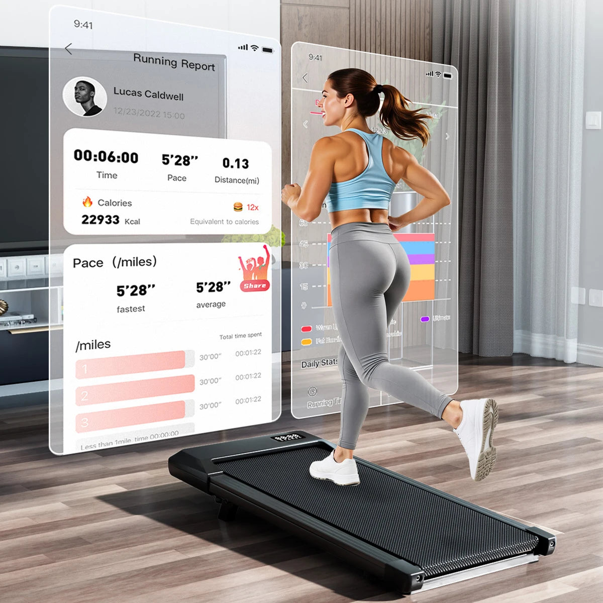 Under Desk Treadmill | Foldable | 2.5HP | 6% Incline | Quiet Motor | Black & Gold