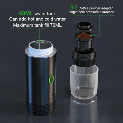 Portable Espresso Coffee Machine | Car & Home | 8g Adapter | Stainless Steel | 4 Colours