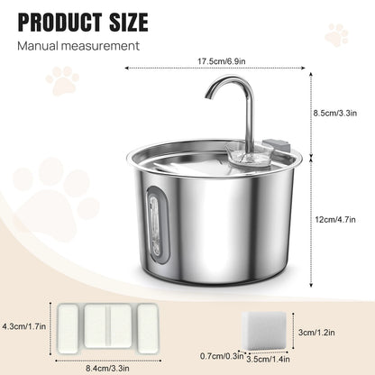 Cat Water Fountain | 304 Stainless Steel | 2.2L | Triple Filter | Quiet 5V Pump