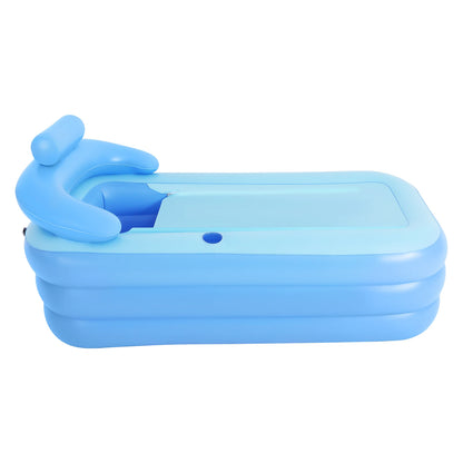 Inflatable Foldable Bathtub | PVC | Zipper Cover & Bubble Mat | 160x84x64cm | Blue