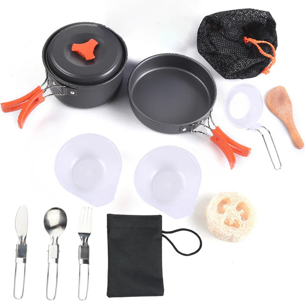 1.8L Mini Camping Cook Set | Aluminium Non-Stick Pot | Nested Storage | Green, Orange & Black