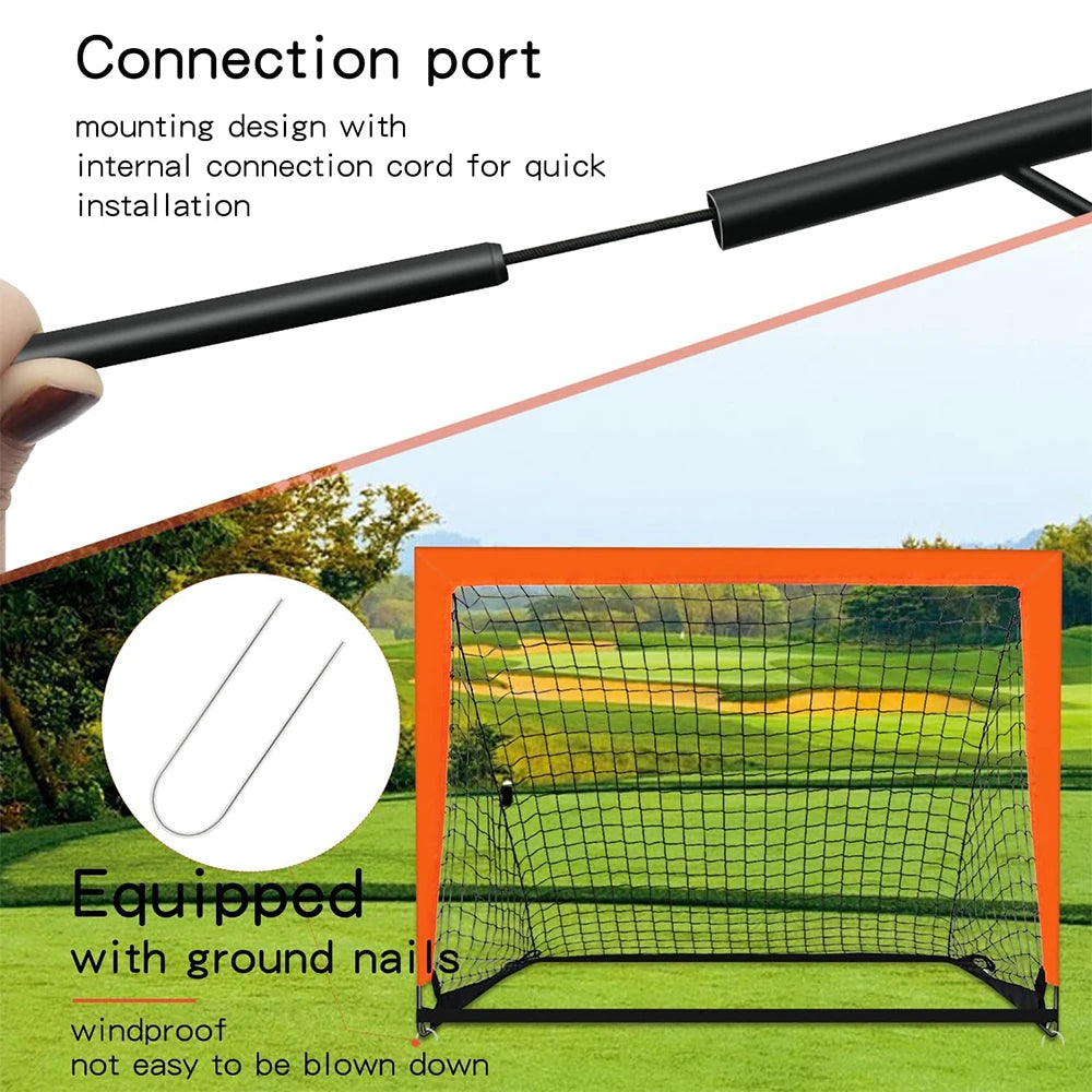 Foldable Football Goal | Kids Training | Nylon Net | Backyard & Garden | Black, Red, Blue & Orange
