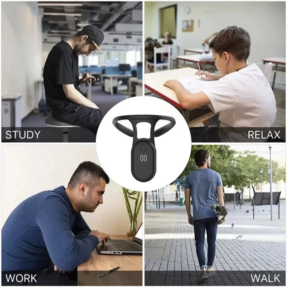 Smart Posture Reminder | Micro-Vibration Alert | Food-Grade Silicone | USB Rechargeable | Black