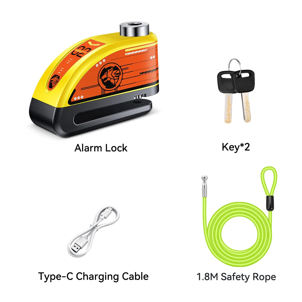 120dB Motorcycle Disc Lock Bike Wheel Padlock Waterproof Scooter Motorcycle Alarm Lock Anti-Theft Padlock Bicycle Alarm Lock
