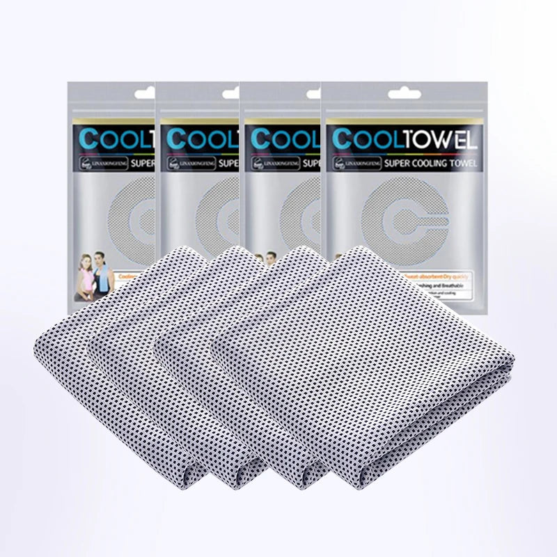 Cooling Sports Towel 4 Pack | Quick-Dry Fabric | 90×30cm | Blue & Grey