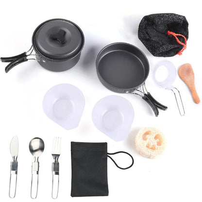 1.8L Mini Camping Cook Set | Aluminium Non-Stick Pot | Nested Storage | Green, Orange & Black