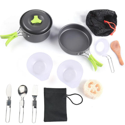 1.8L Mini Camping Cook Set | Aluminium Non-Stick Pot | Nested Storage | Green, Orange & Black