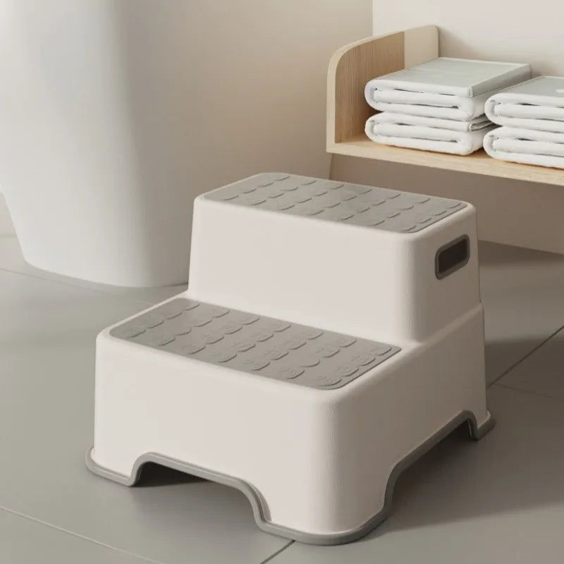 Two-Step Folding Stool | Anti-Slip Surface | Portable | Bathroom & Kitchen Use | Grey