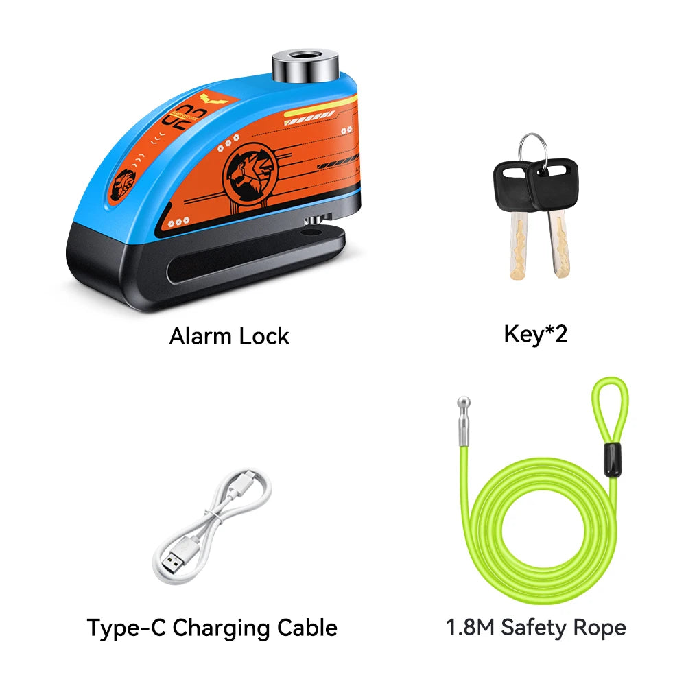 120dB Motorcycle Disc Lock Bike Wheel Padlock Waterproof Scooter Motorcycle Alarm Lock Anti-Theft Padlock Bicycle Alarm Lock
