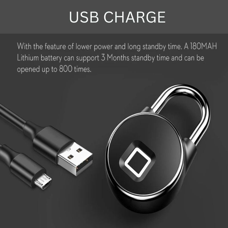Fingerprint Padlock | Biometric & Bluetooth | IP65 | 10 Fingerprints | USB Rechargeable