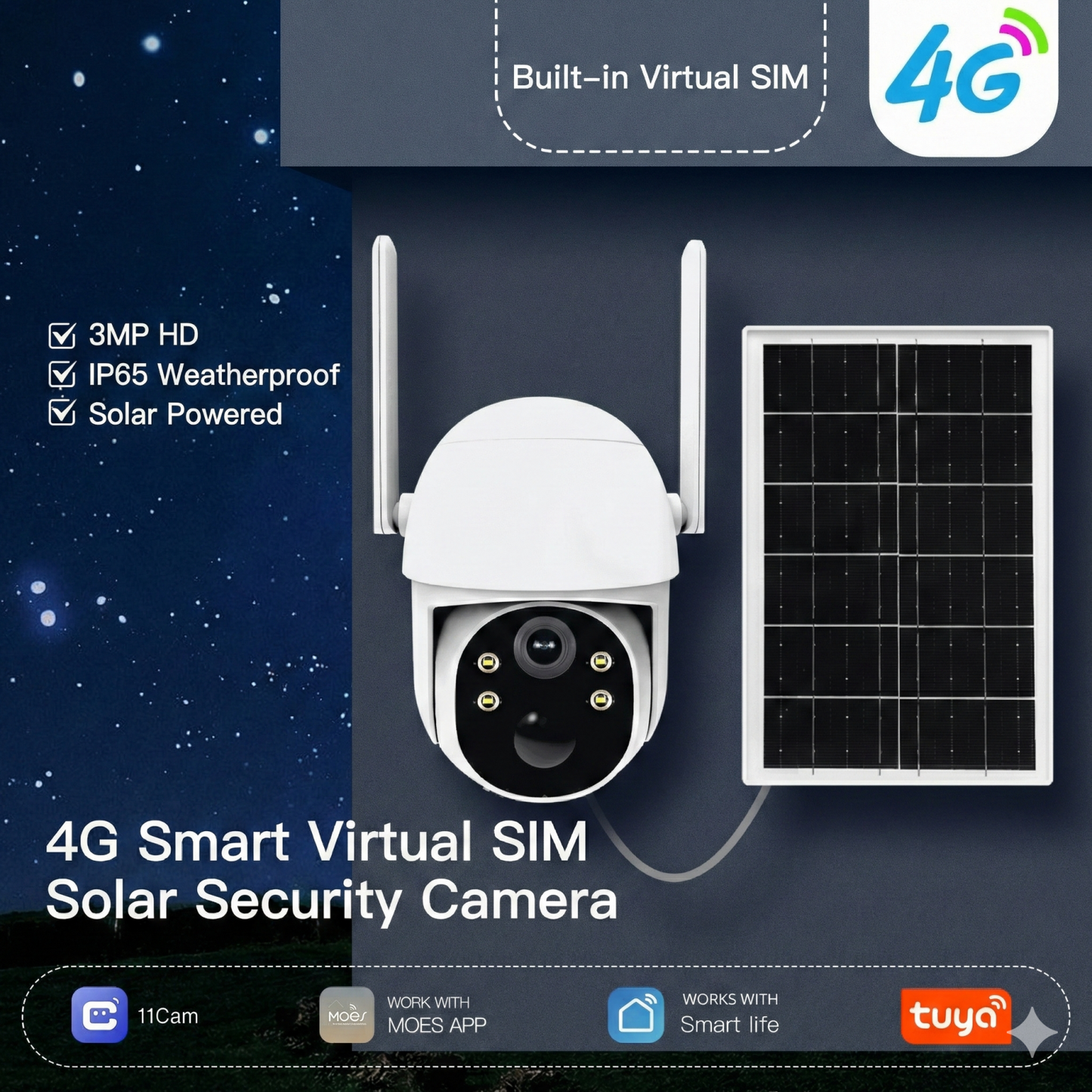 Solar 4G LTE Security Camera | 2K HD | AI Motion | IP65 | 360° Pan & Tilt | Two-Way Audio