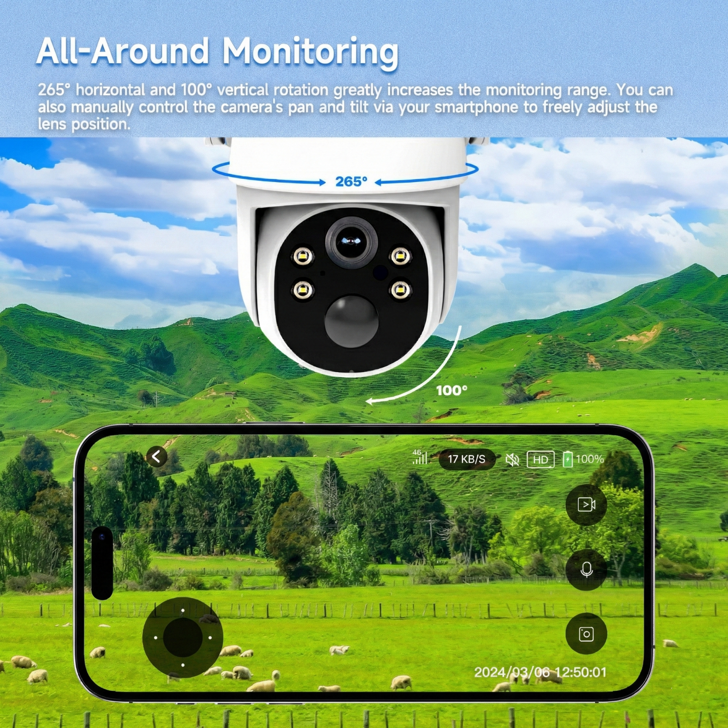 Solar 4G LTE Security Camera | 2K HD | AI Motion | IP65 | 360° Pan & Tilt | Two-Way Audio