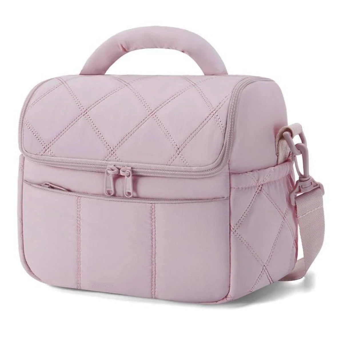Insulated Lunch Bag | Quilted Nylon | Shoulder Strap | Temperature Control | Black & Pink