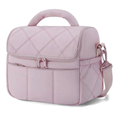Insulated Lunch Bag | Quilted Nylon | Shoulder Strap | Temperature Control | Black & Pink