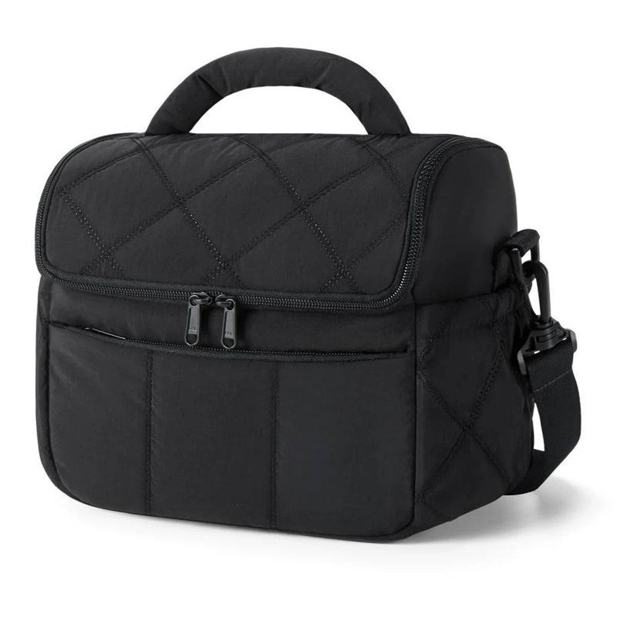 Insulated Lunch Bag | Quilted Nylon | Shoulder Strap | Temperature Control | Black & Pink