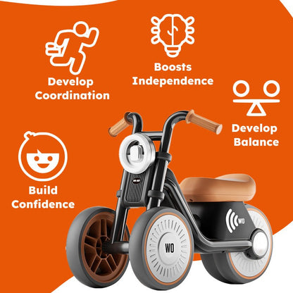 Kids Ride-On Motorcycle | Anti-Tip | Silent EVA Wheels | Light & Sound | Ages 1–6 | 30kg Max