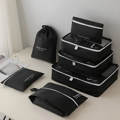 Packing Cube Set | 7 Pieces | Compression Travel Organisers | Water-Repellent | Beige, White & Black