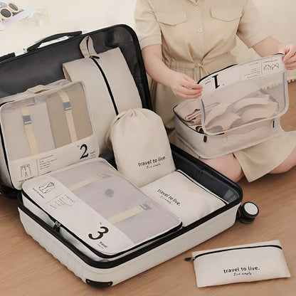 Packing Cube Set | 7 Pieces | Compression Travel Organisers | Water-Repellent | Beige, White & Black