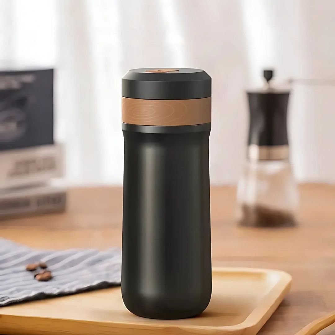 French Press Travel Mug | Double-Wall Stainless Steel | 320ml | Leak-Resistant Lid