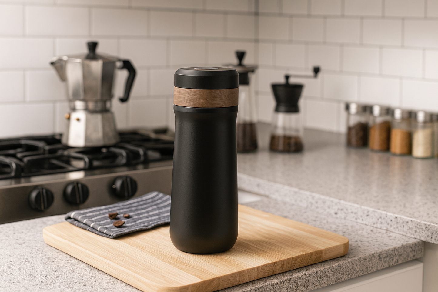 French Press Travel Mug | Double-Wall Stainless Steel | 320ml | Leak-Resistant Lid