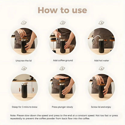 French Press Travel Mug | Double-Wall Stainless Steel | 320ml | Leak-Resistant Lid