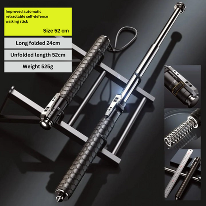 Walking Stick | Automatic Self-Defence | Folding | Anti-Slip Grip | Hiking & Urban Use