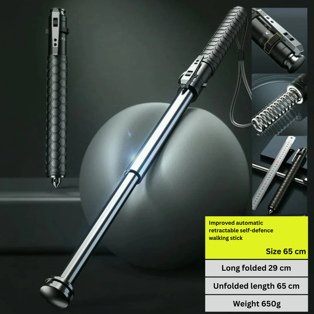 Walking Stick | Automatic Self-Defence | Folding | Anti-Slip Grip | Hiking & Urban Use