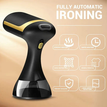 Handheld Fabric Steamer | 1500W | 200ml Water Tank | 30-Second Heat-Up | 2m Cable | White & Black