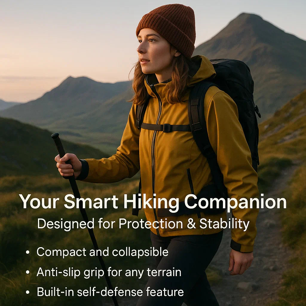 Walking Stick | Automatic Self-Defence | Folding | Anti-Slip Grip | Hiking & Urban Use