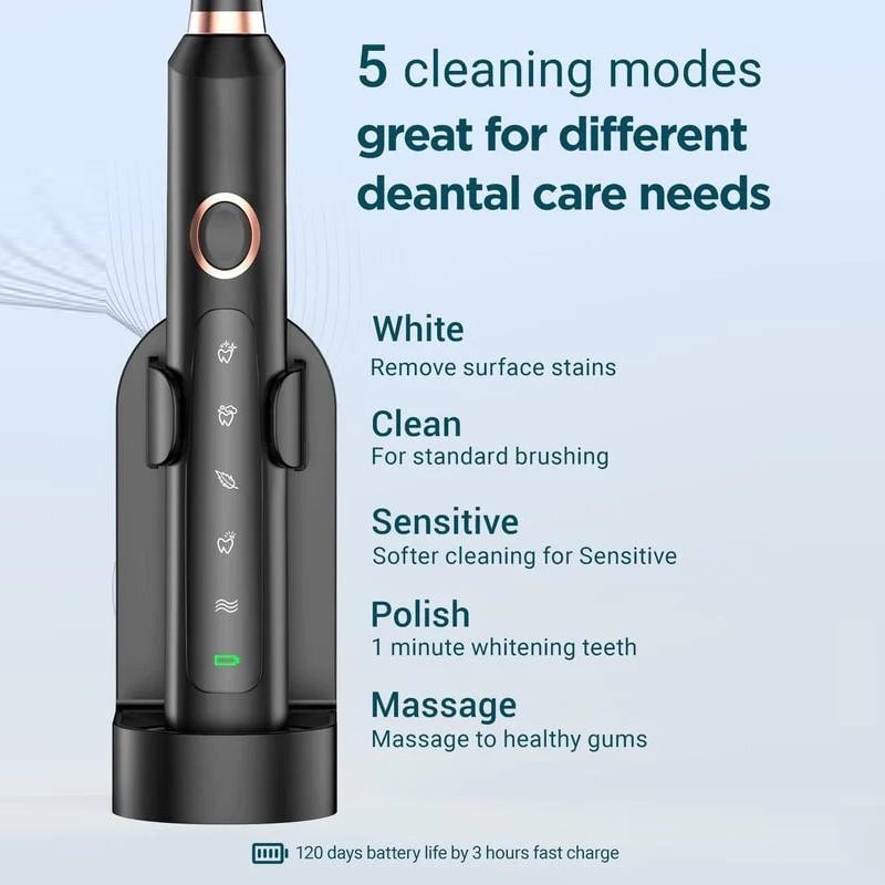 Sonic Electric Toothbrush | 4 Brush Heads & Storage Box | Rechargeable Adult Design