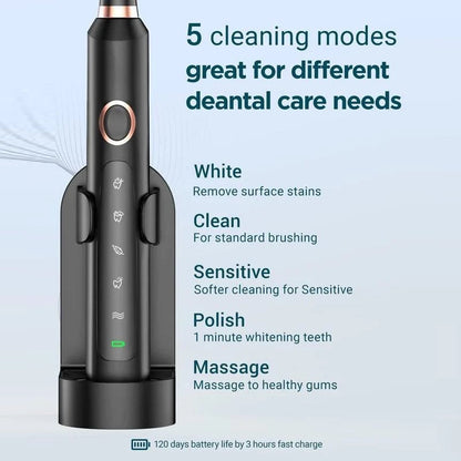 Sonic Electric Toothbrush | 4 Brush Heads & Storage Box | Rechargeable Adult Design