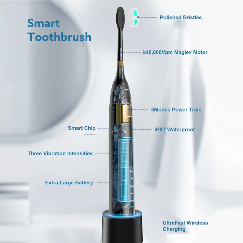 Sonic Electric Toothbrush | 4 Brush Heads & Storage Box | Rechargeable Adult Design