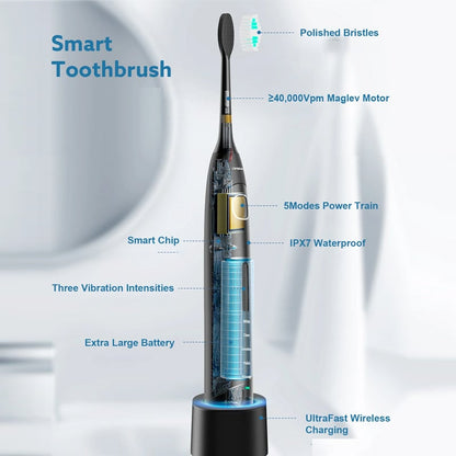 Sonic Electric Toothbrush | 4 Brush Heads & Storage Box | Rechargeable Adult Design