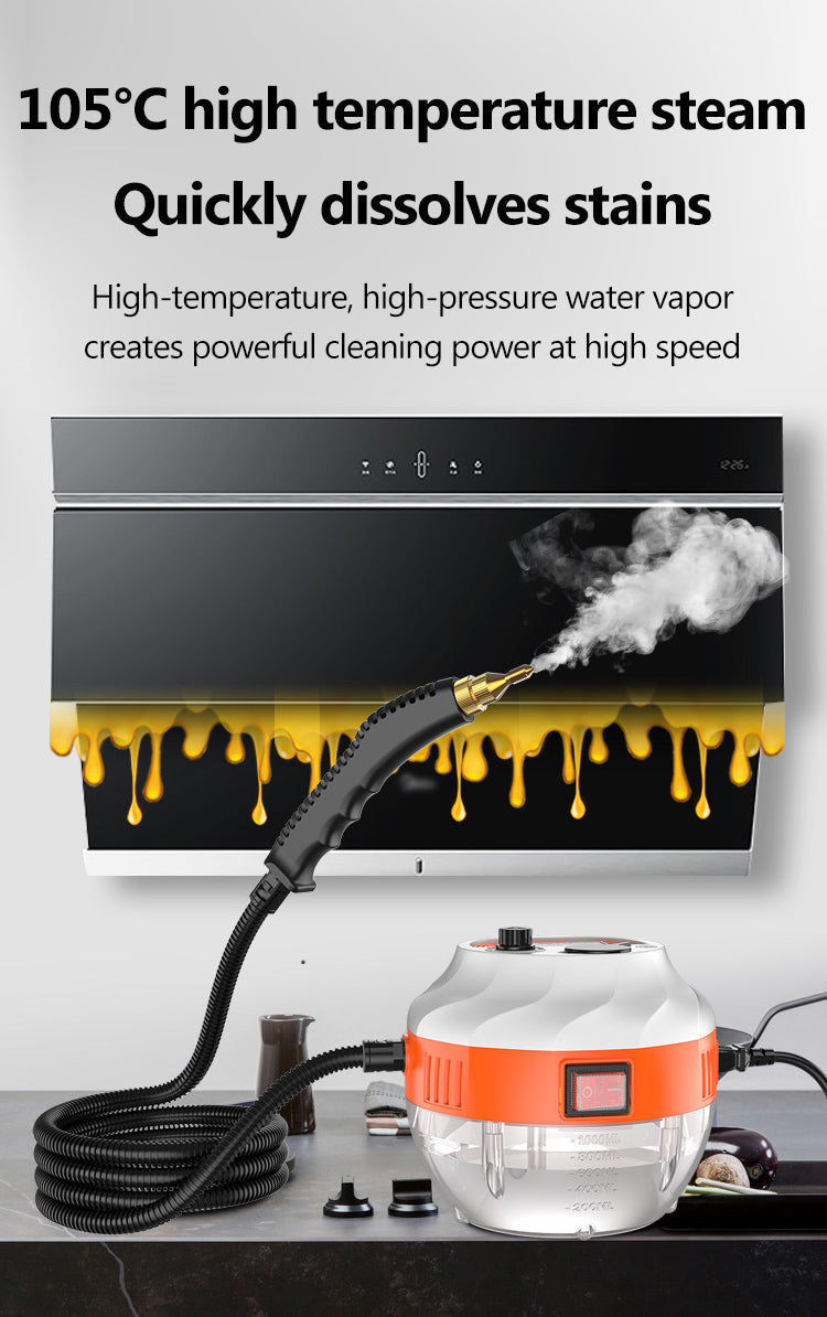 High-Pressure Steam Cleaner | 2800W | Chemical-Free | For Kitchen, Car & Bathroom | Orange & White