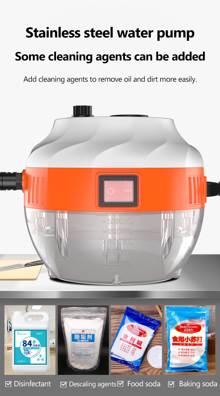 High-Pressure Steam Cleaner | 2800W | Chemical-Free | For Kitchen, Car & Bathroom | Orange & White