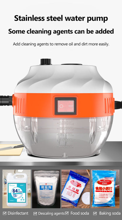 High-Pressure Steam Cleaner | 2800W | Chemical-Free | For Kitchen, Car & Bathroom | Orange & White