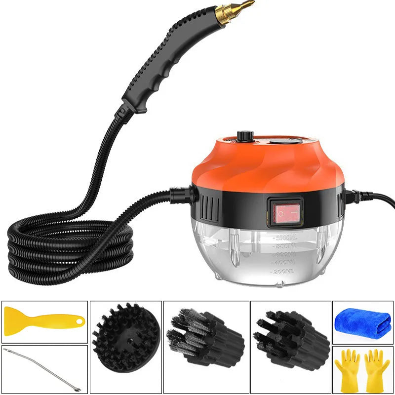 High-Pressure Steam Cleaner | 2800W | Chemical-Free | For Kitchen, Car & Bathroom | Orange & White