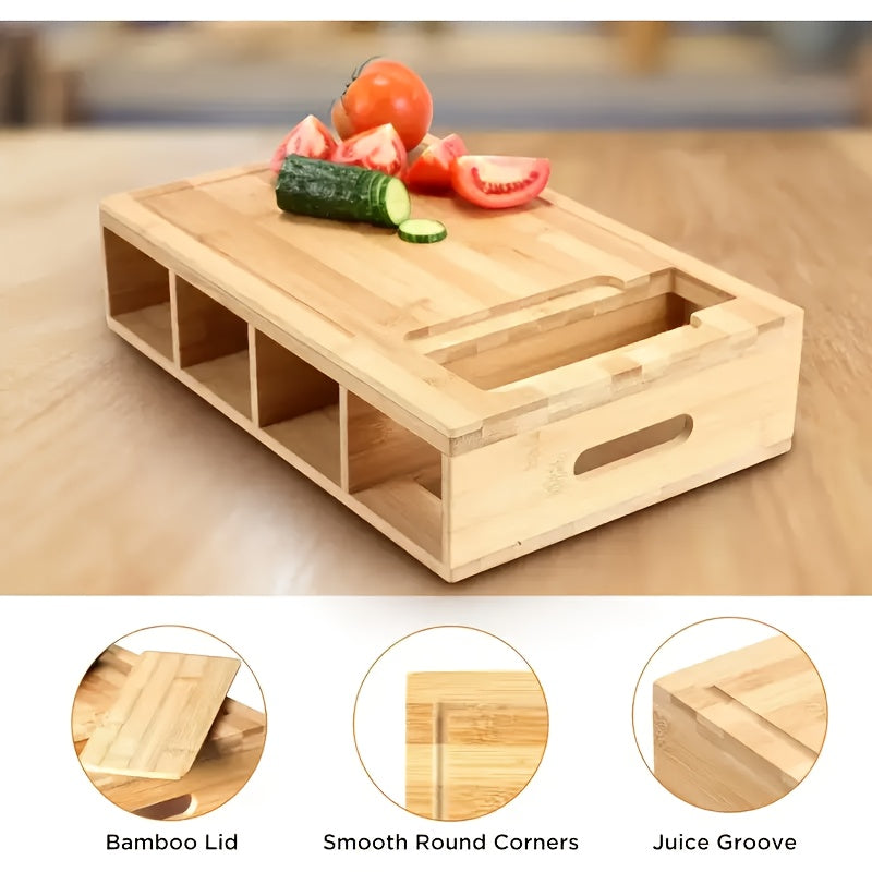 Bamboo Cutting Board | Storage Trays & Graters | Multifunctional Kitchen Prep Station