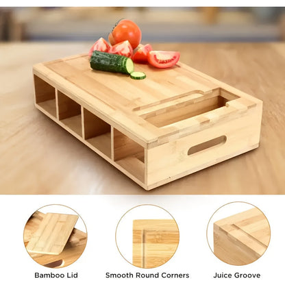 Bamboo Cutting Board | Storage Trays & Graters | Multifunctional Kitchen Prep Station