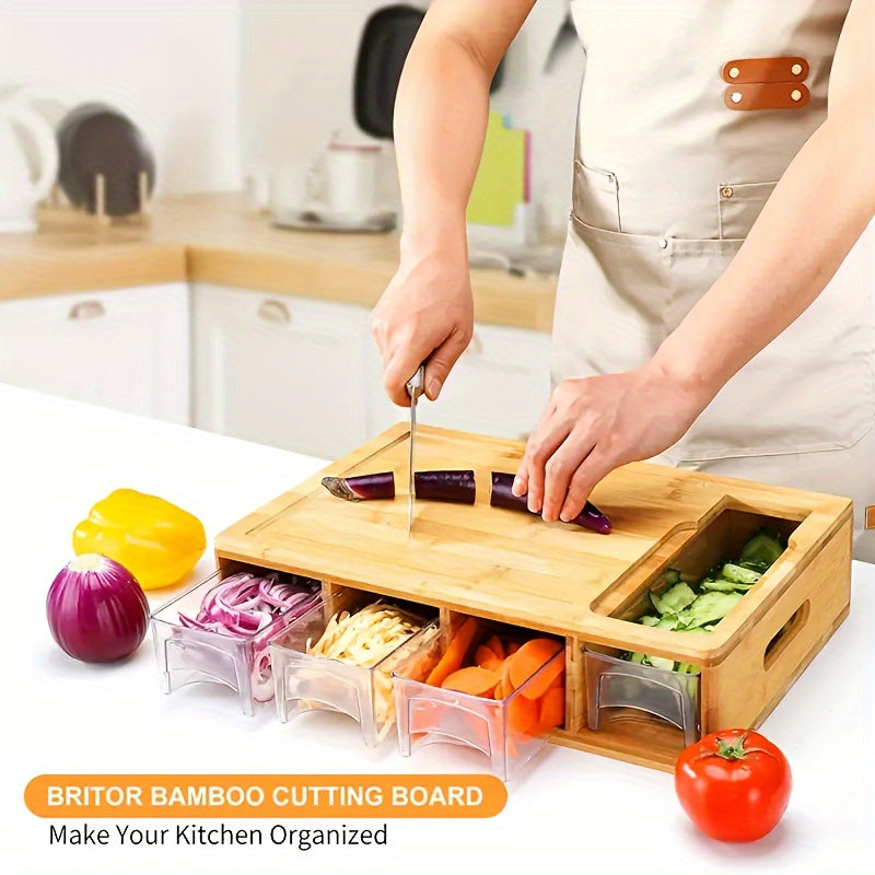 Bamboo Cutting Board | Storage Trays & Graters | Multifunctional Kitchen Prep Station